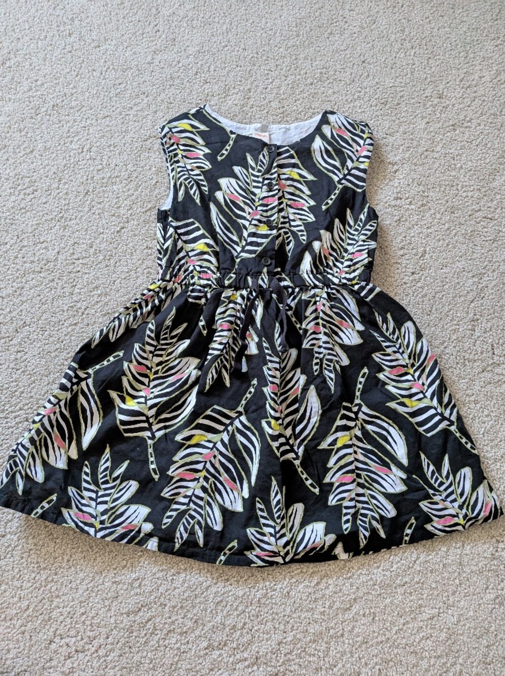 Gymboree Black Tropical Leaf Dress with Pink and Yellow Accents